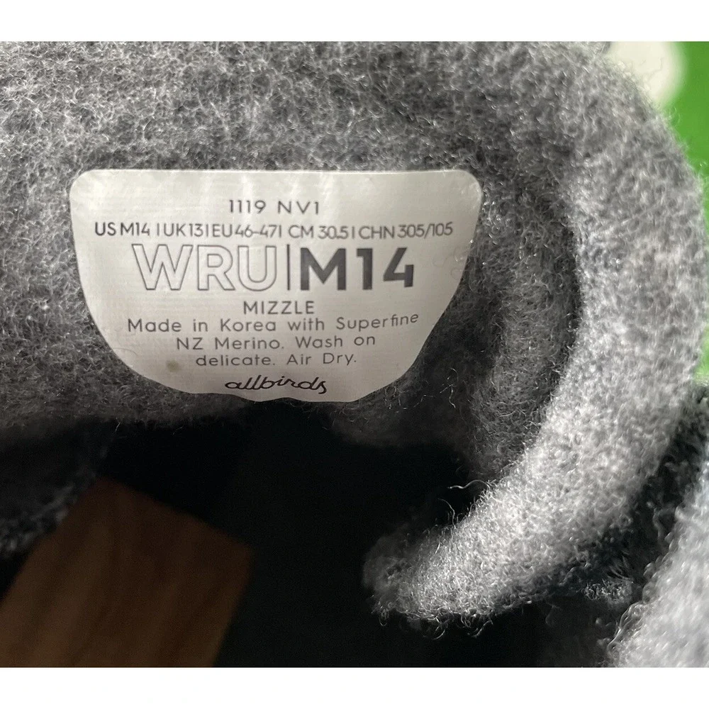 Allbirds Mizzle High Top Wool Runners Mens Size 14 Grey Charcoal